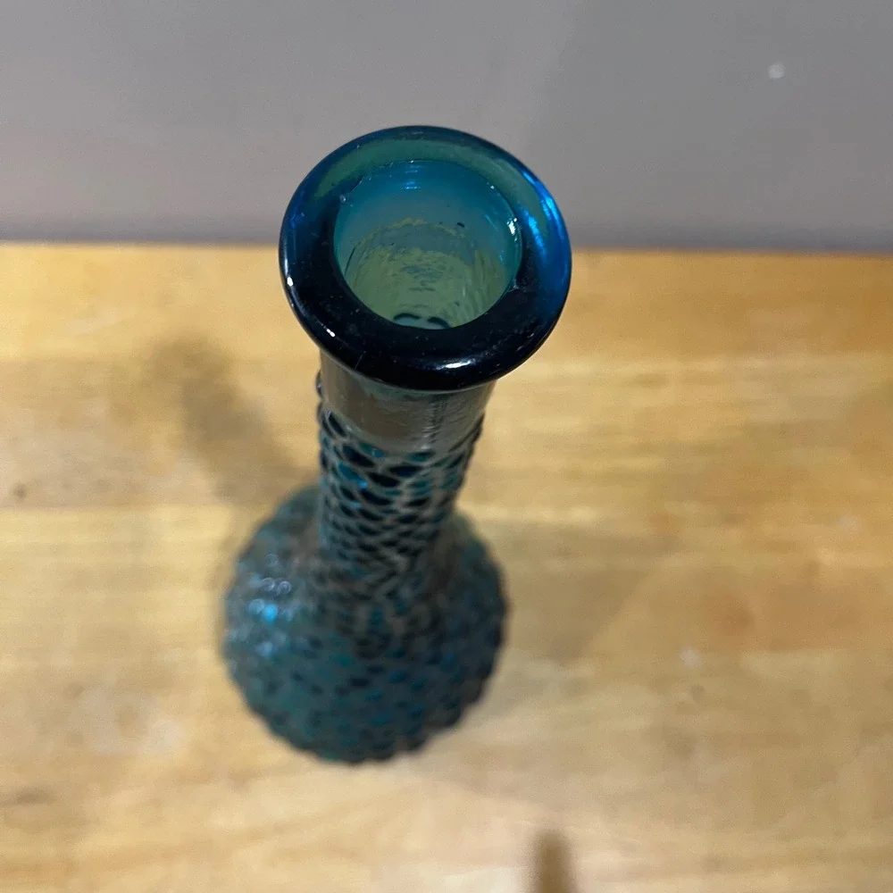 Vtg Empoli Blue Hobnail‎ Bubble Glass Decanter Genie Bottle Italy 21.5